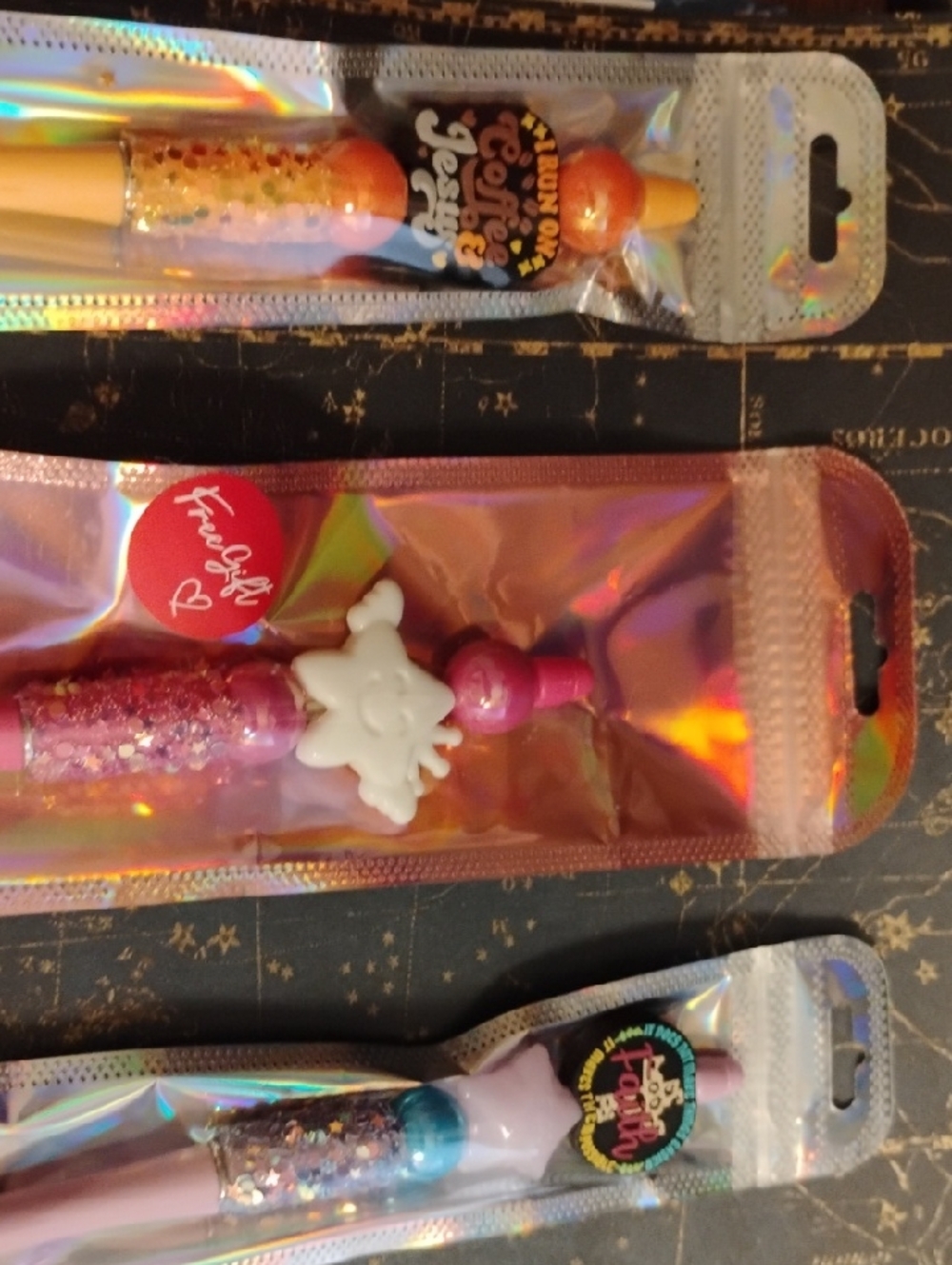 Glitter Capsule Top Cute Character Gel Pens - Pink, Orange, Teal